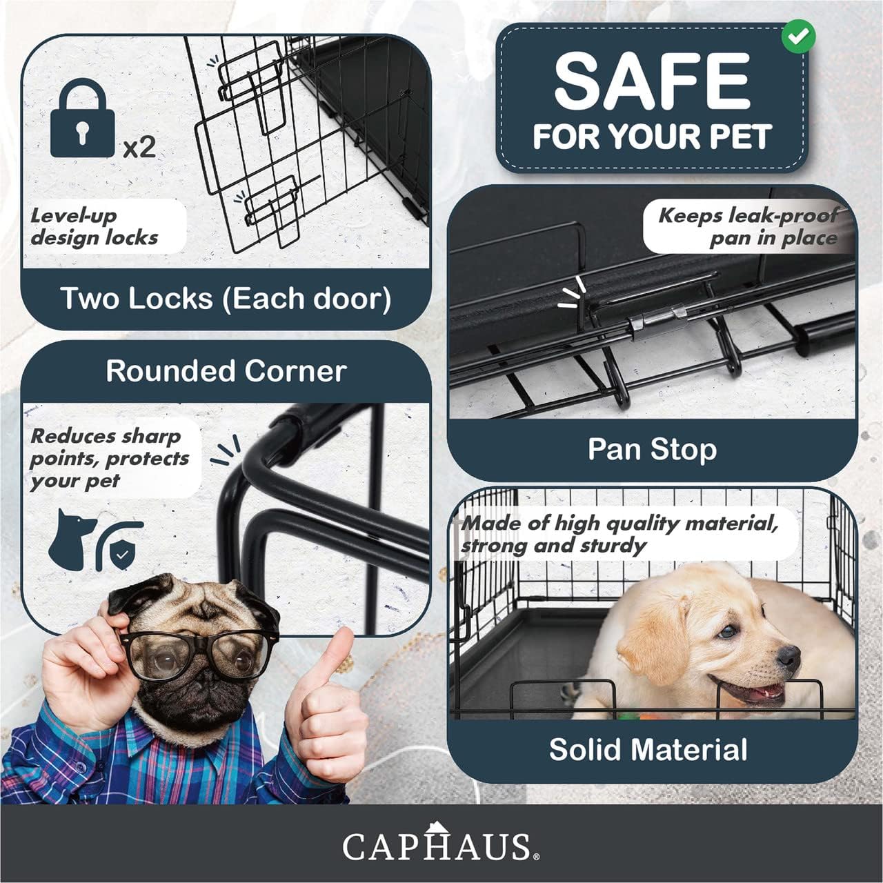 Caphaus Foldable Dog Crate with Leak-Proof Pan and Divider