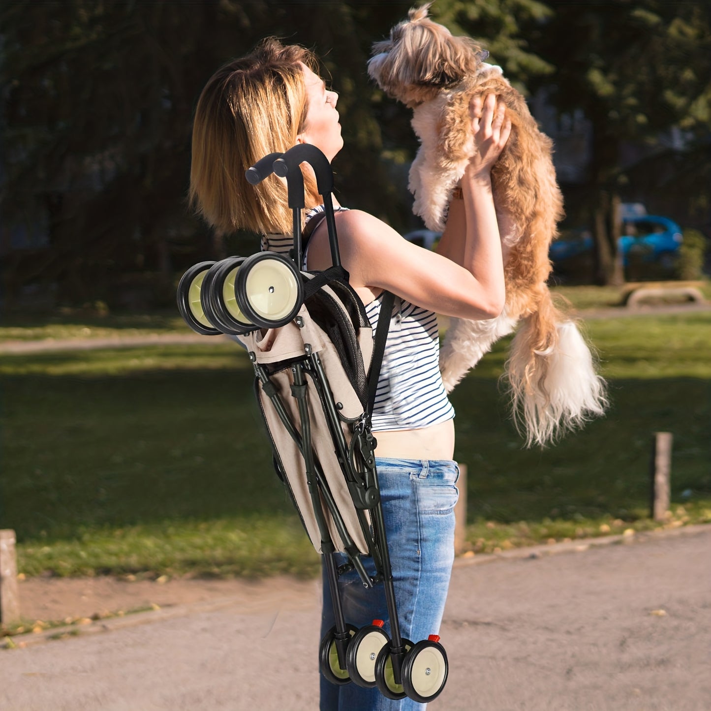 Wedyvko Dog Stroller With Storage Basket And Mesh Canopy