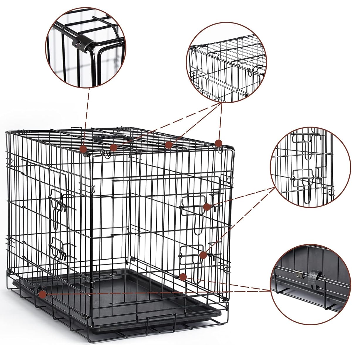 Donoro Collapsible Metal Dog Crate Double Door Kennel