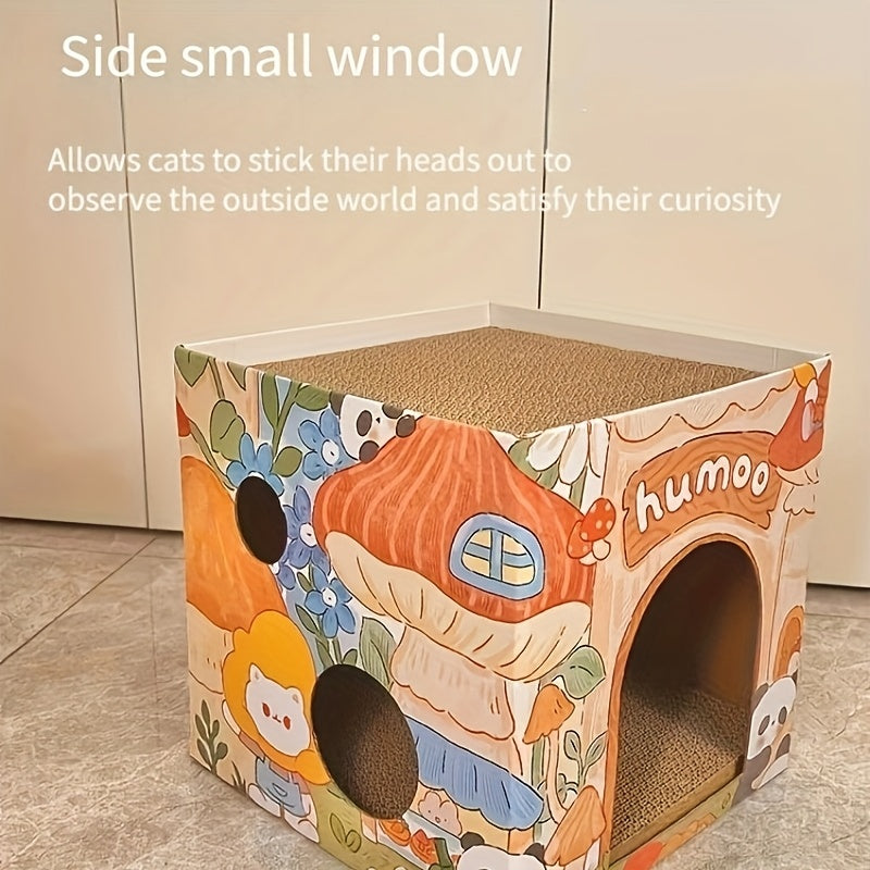 Double Layer Foldable Cat House with Scratcher and Hammock
