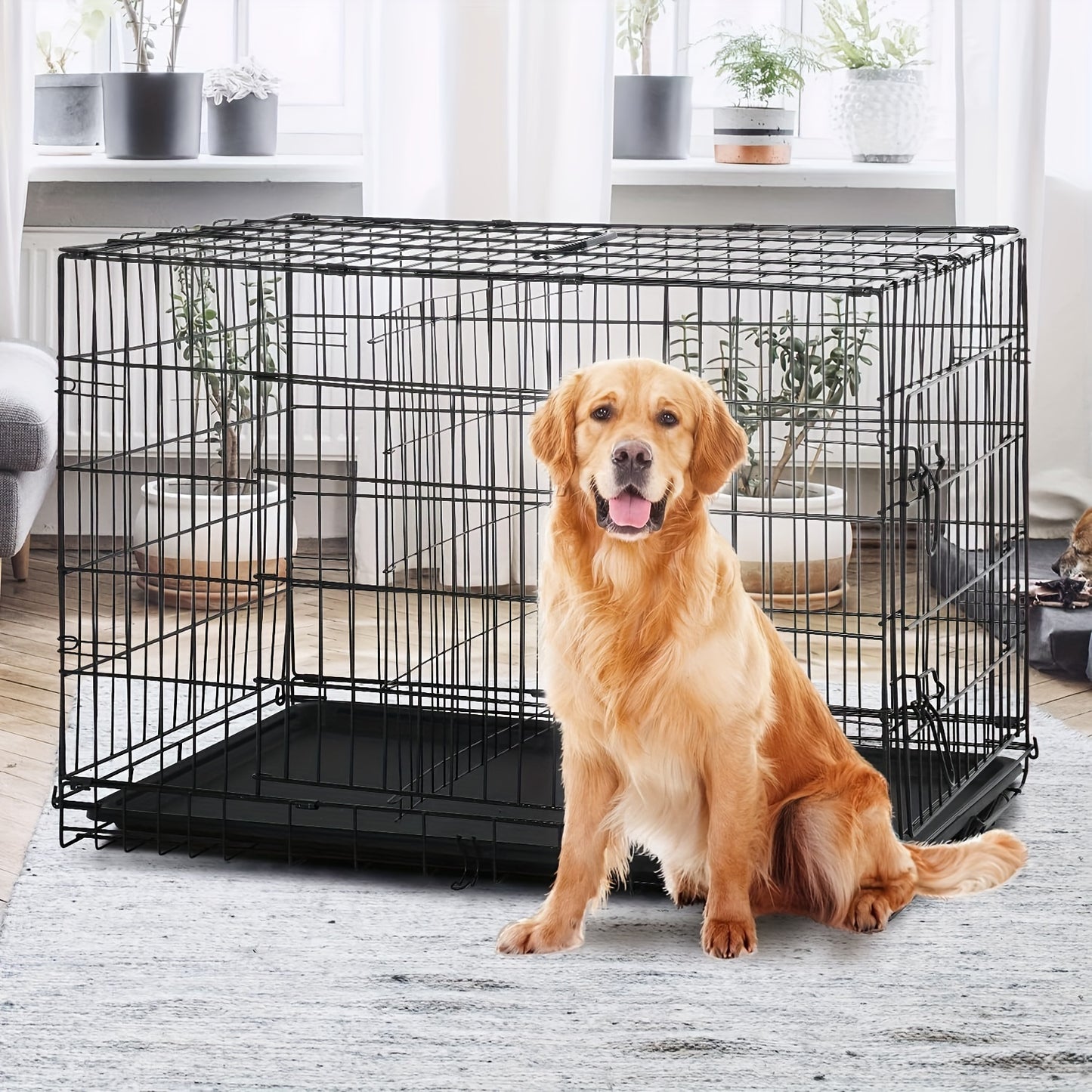 DOPINMIND Metal Dog Crate With Dividers And Tray