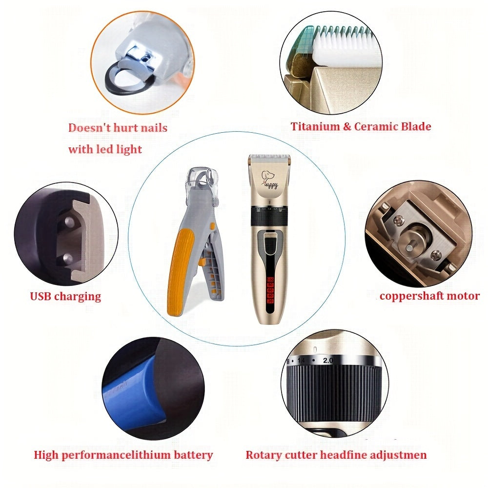 Premium Pet Hair Trimmer Kit with LED Nail Clipper