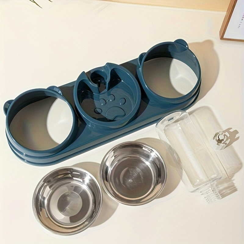 Two In One Stainless Steel Pet Bowl Set With Non Slip Base