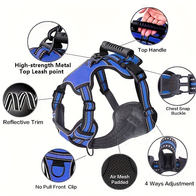 Adjustable Reflective No Choke No Pull Dog Harness With Leash