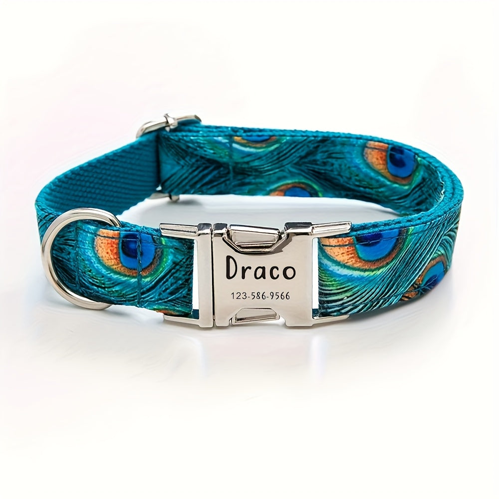 Vibrant Peacock Print Dog Collar for All Breeds