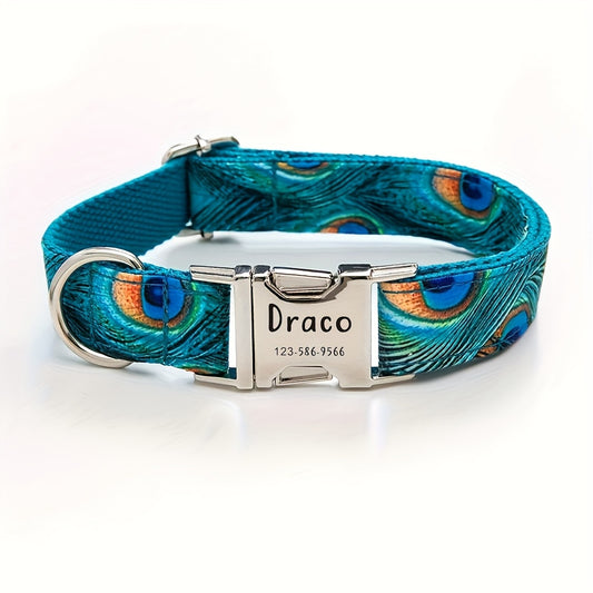 Vibrant Peacock Print Dog Collar for All Breeds