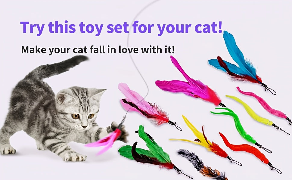 Interactive Cat Wand Toy With Retractable Feather Refills