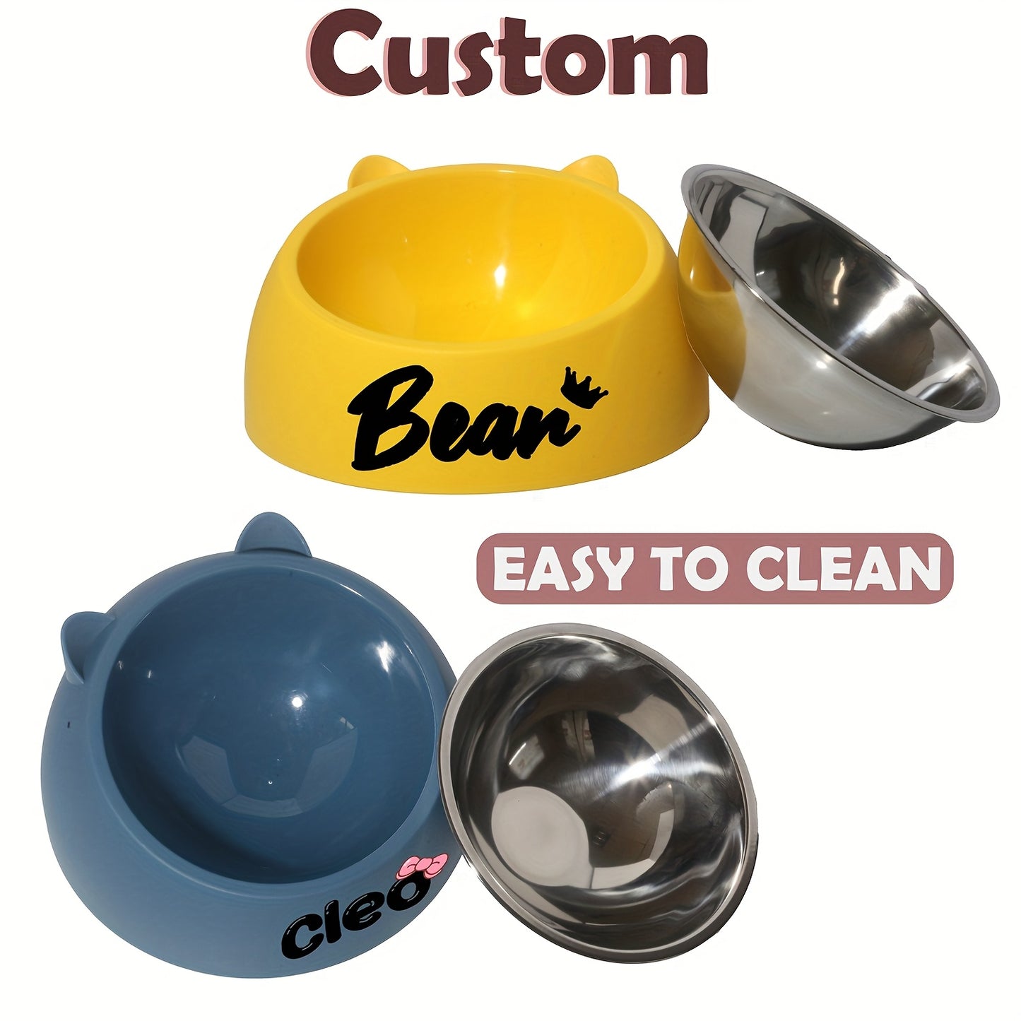 Customizable Stainless Steel Cat Bowl With Personalized Name