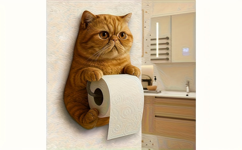 Self Adhesive 3D Printed Resin Cat Toilet Paper Holder
