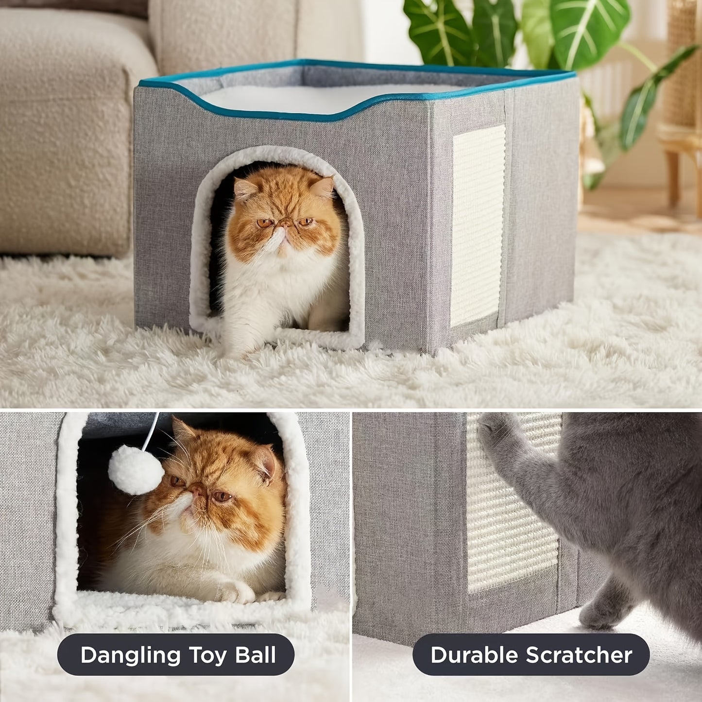 Cozy Cat Cave With Fluffy Ball And Scratch Pad