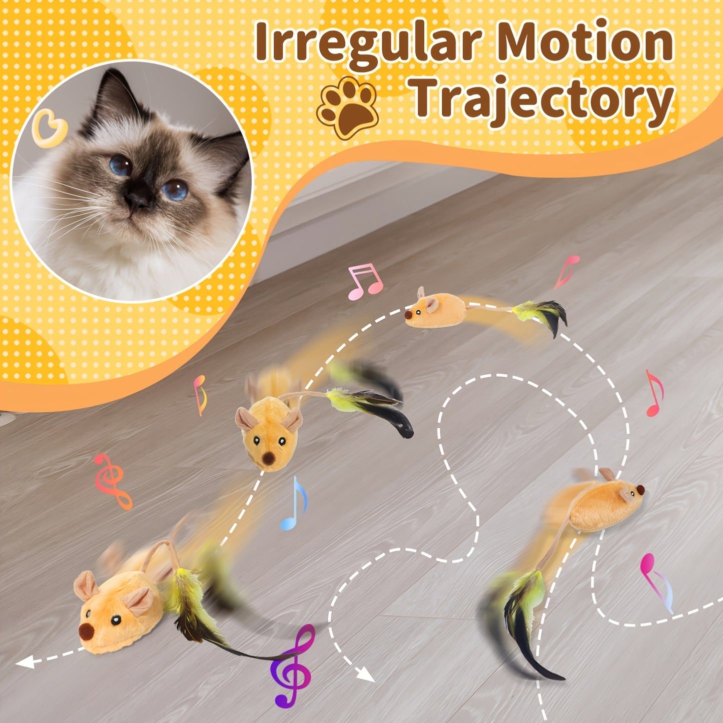 Interactive Rechargeable LED Cat Mouse Toy with Feather Tail