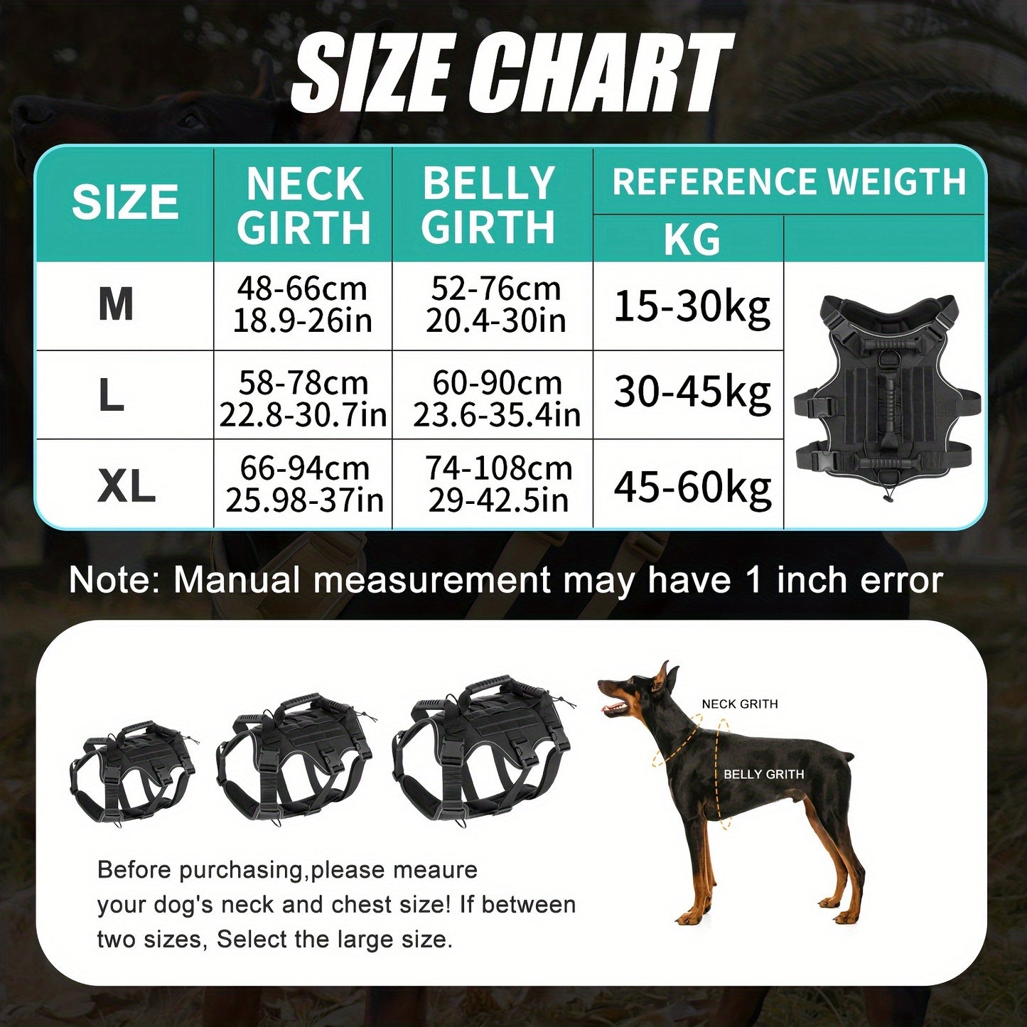 Tactical Dog Harness for Outdoor Training and Night Adventures