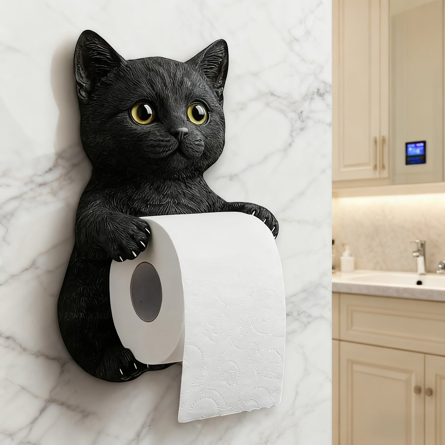 Self Adhesive 3D Printed Resin Cat Toilet Paper Holder