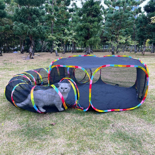 Lig Portable Outdoor Cat Playground With Mesh Tunnel And Playpen