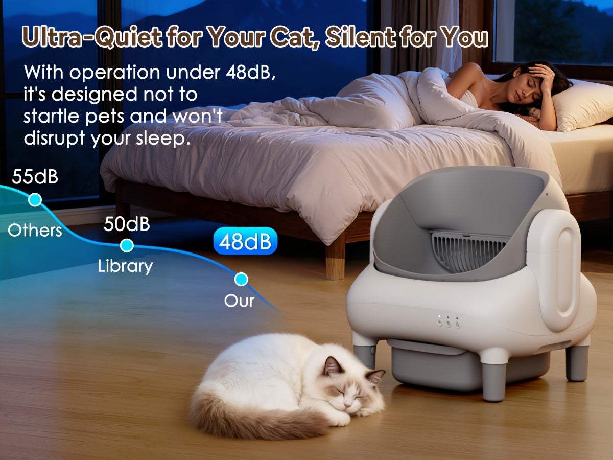 Self-Cleaning Cat Litter Box with App Control & Wi-Fi Connectivity, Large Capacity Open Design, Auto-Cleaning System, Safety Sensors, Plug-in Operation (US Plug 100-240V), Includes Garbage Bags, Modern & for Homes - Compatibl