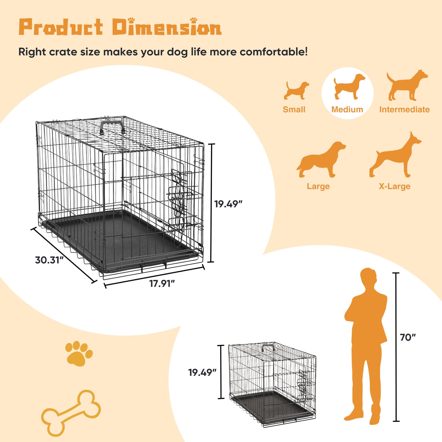 Zhumi Heavy Duty Foldable Dog Crate with Removable Tray