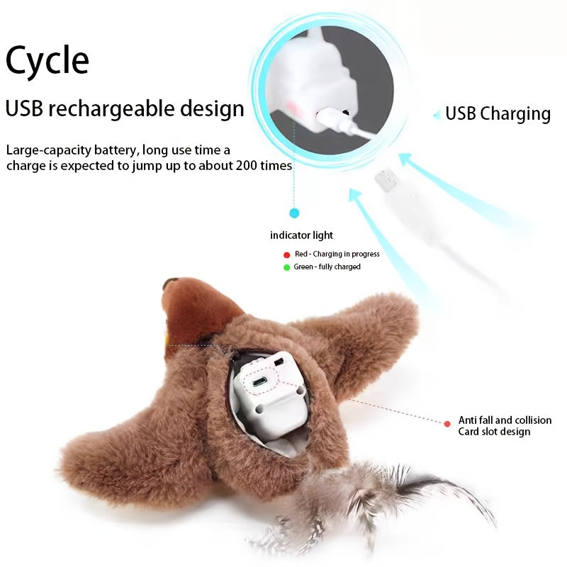 CUBIDUPI Rechargeable Interactive Cat Toy With Motion Chirping Plush Bird