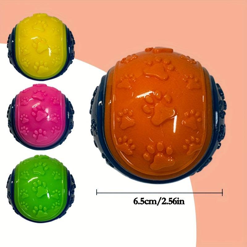 4pcs Squeaky Dog Balls | Heavy Duty Chew Proof Dental Cleaning Toys, Non-Toxic Rubber Puppy Chewers for Teething Puppies Aggressive Chewers, Bright Yellow, Green, Pink, Without Battery, Perfect Christmas