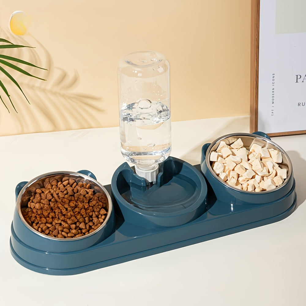 Two In One Stainless Steel Pet Bowl Set With Non Slip Base