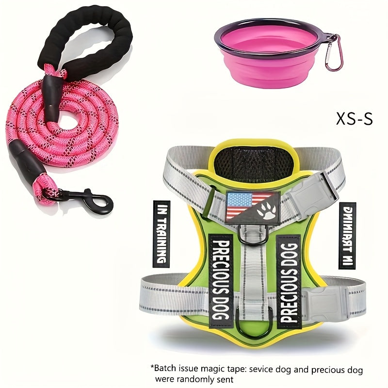 Reflective Service Dog Harness Set With Leash 5 Patches Kit