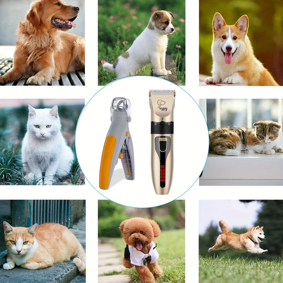 Premium Pet Hair Trimmer Kit with LED Nail Clipper