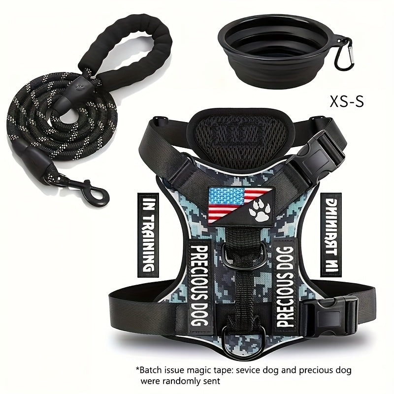 Reflective Service Dog Harness Set With Leash 5 Patches Kit