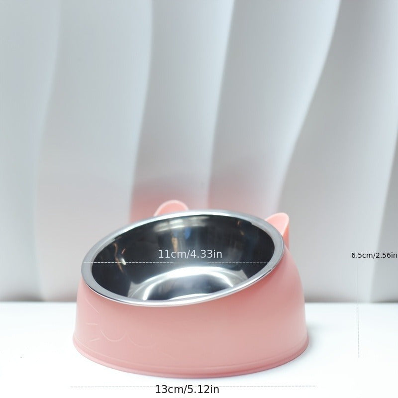 Slanted Anti Spill Cat Bowl Stainless Steel Plastic