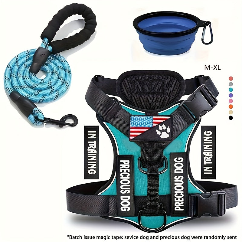Reflective Service Dog Harness Set With Leash 5 Patches Kit