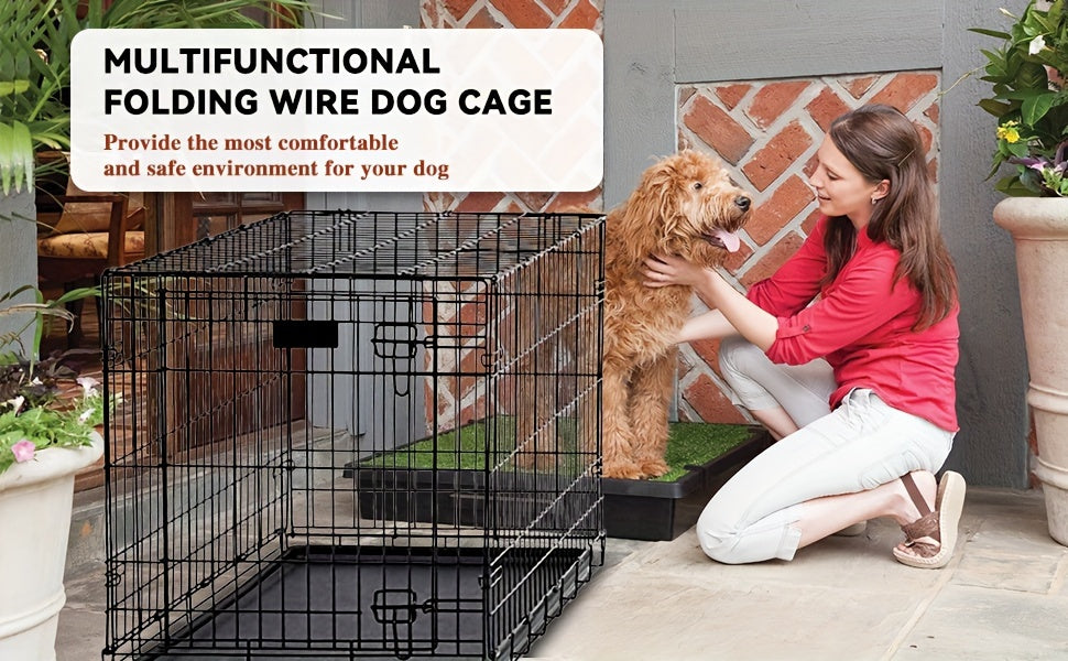 DOPINMIND Metal Dog Crate With Dividers And Tray