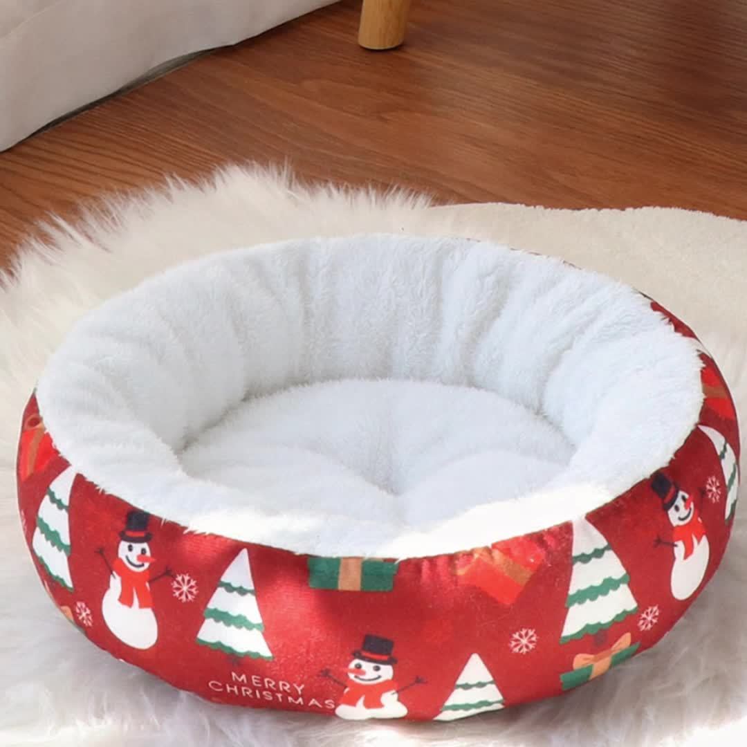 Christmas Round Pet Bed Mat Festive Snowflake Design for Small and Medium Pets