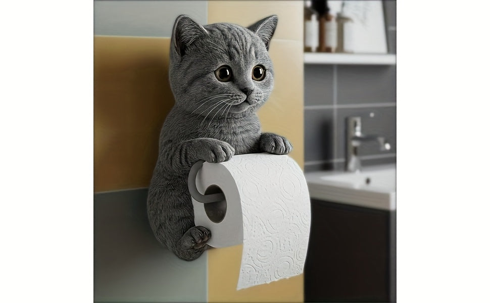 Self Adhesive 3D Printed Resin Cat Toilet Paper Holder