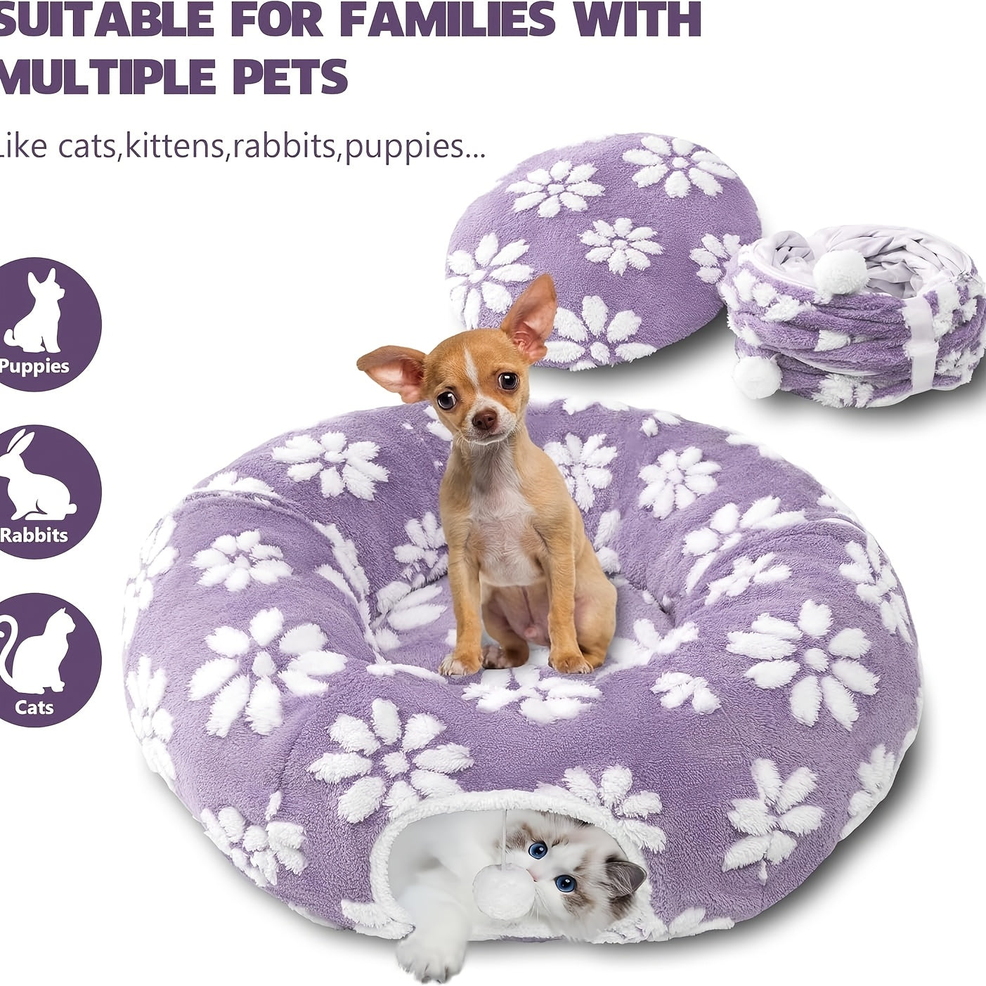 Collapsible Cat Tunnel With Play Balls And Flower Design For Indoor Cats