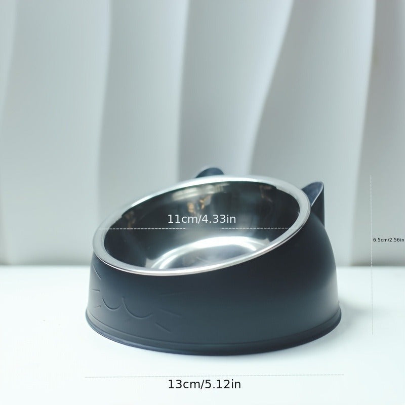 Slanted Anti Spill Cat Bowl Stainless Steel Plastic