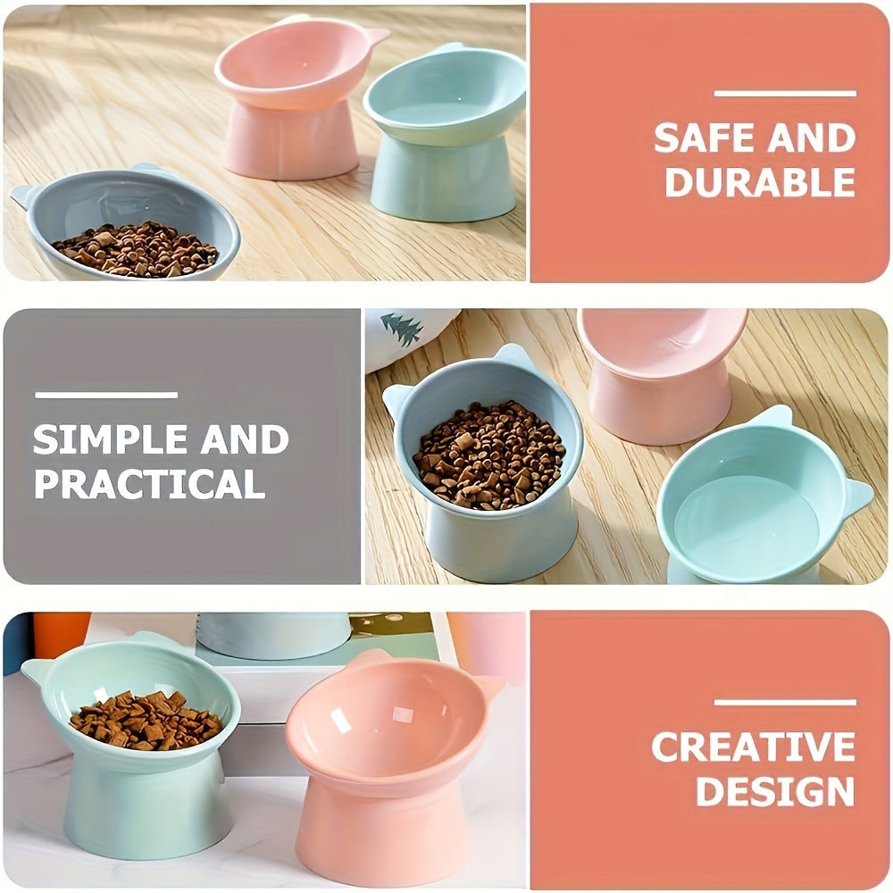Elevated Tilted Cat Bowls Anti Vomiting Feeder With Diagonal Neck Non Slip