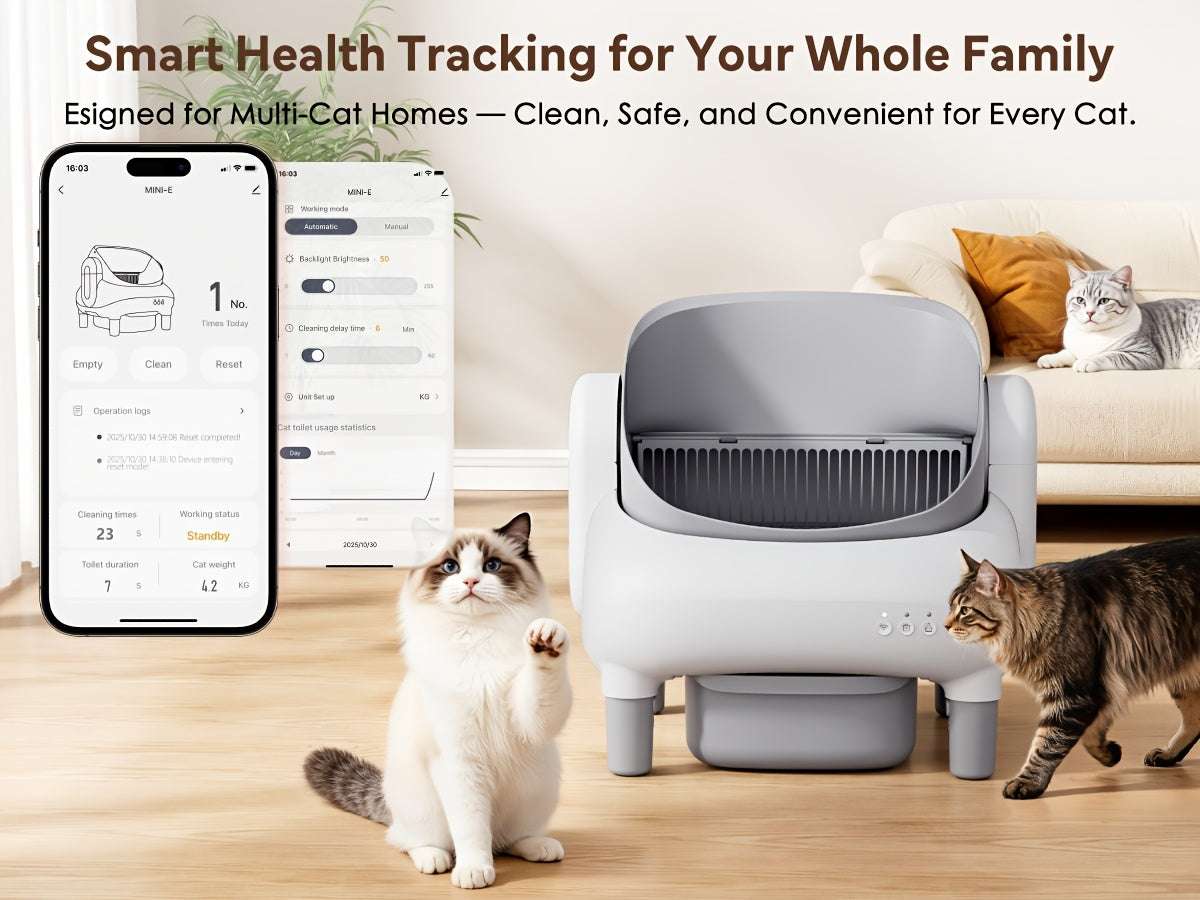 Self-Cleaning Cat Litter Box with App Control & Wi-Fi Connectivity, Large Capacity Open Design, Auto-Cleaning System, Safety Sensors, Plug-in Operation (US Plug 100-240V), Includes Garbage Bags, Modern & for Homes - Compatibl