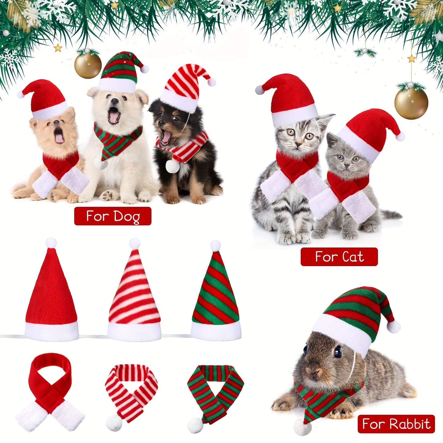 PATELAI Christmas Santa Hat With Scarf Set For Pets