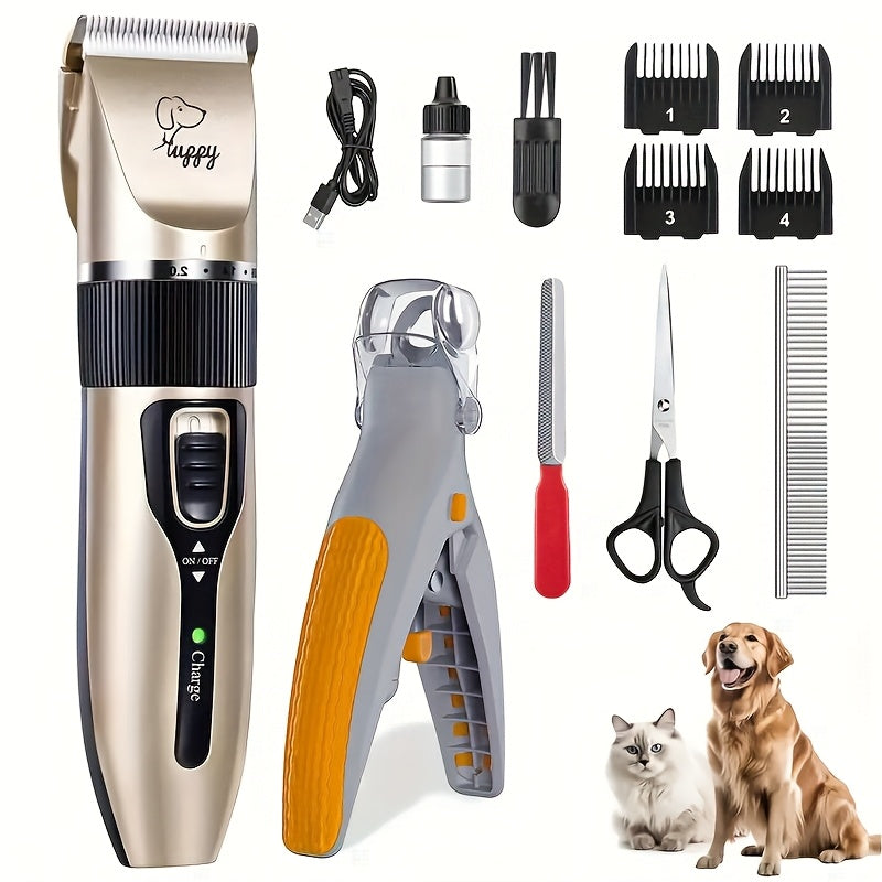 Premium Pet Hair Trimmer Kit with LED Nail Clipper