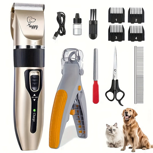 Premium Pet Hair Trimmer Kit with LED Nail Clipper