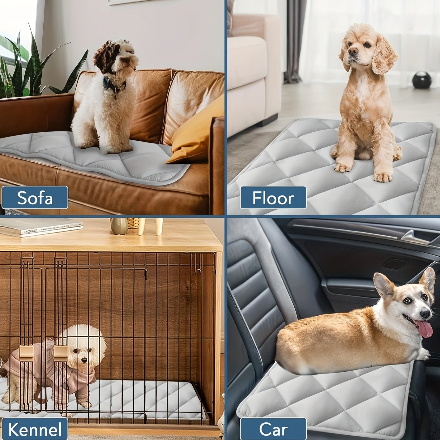 Washable Dog Crate Mat Pad with Anti-Slip Bottom - 2 Pack