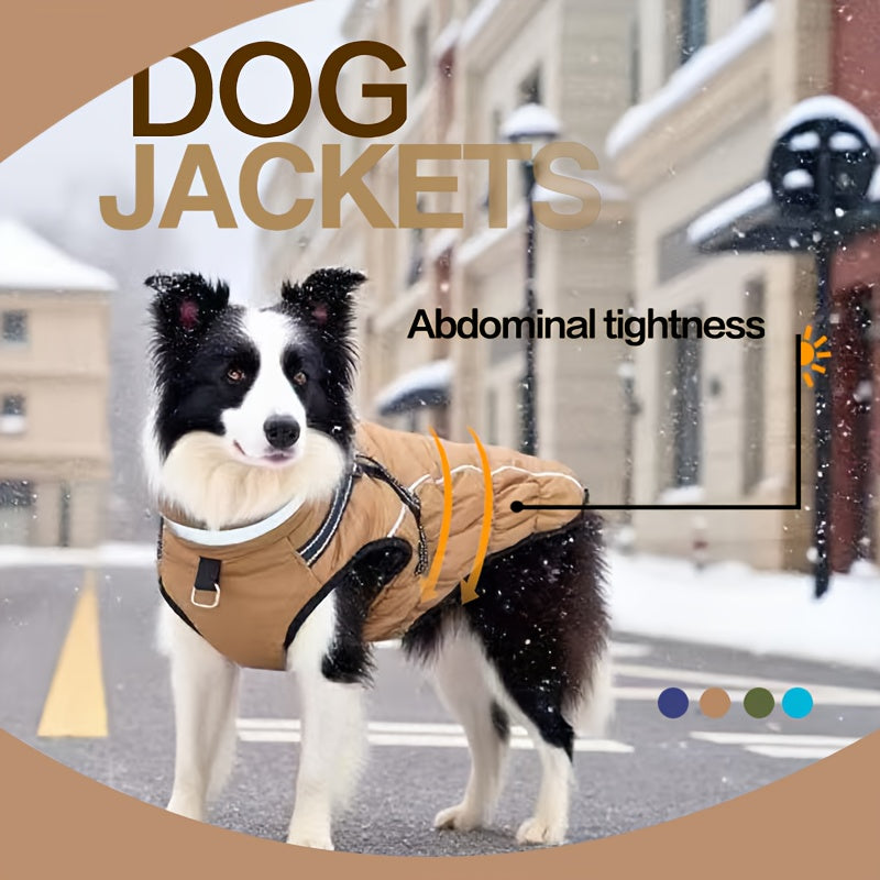 Winter Dog Coat With Leash Harness Reflective Padded Jacket
