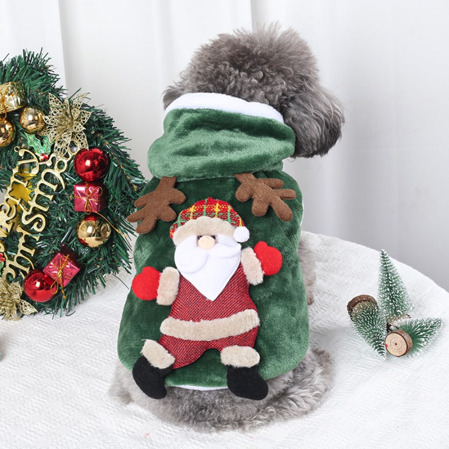 Christmas Flannel Dog Hoodie Santa Reindeer Design Pullover