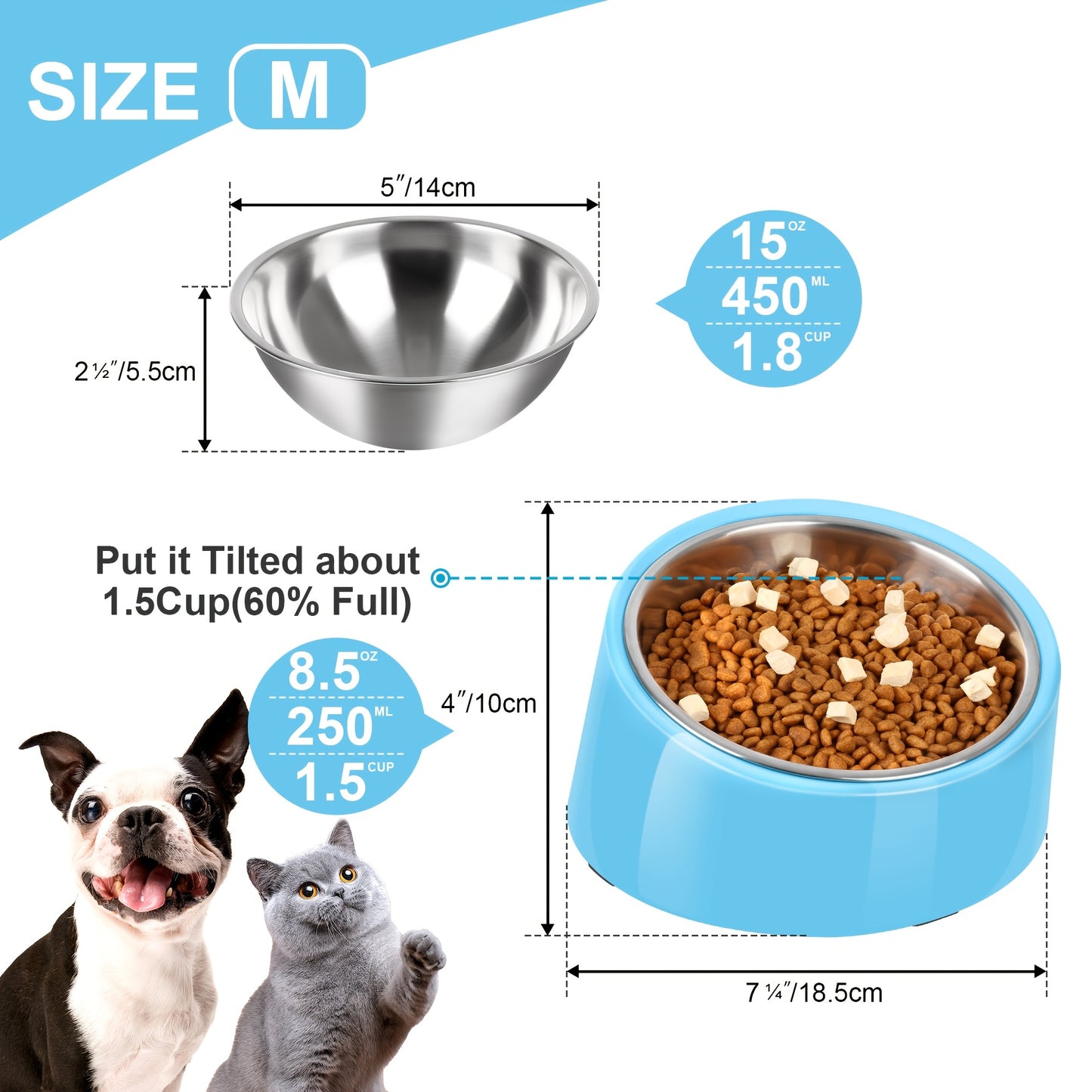 Slanted Dog Bowl Stainless Steel Non Slip Melamine Stand