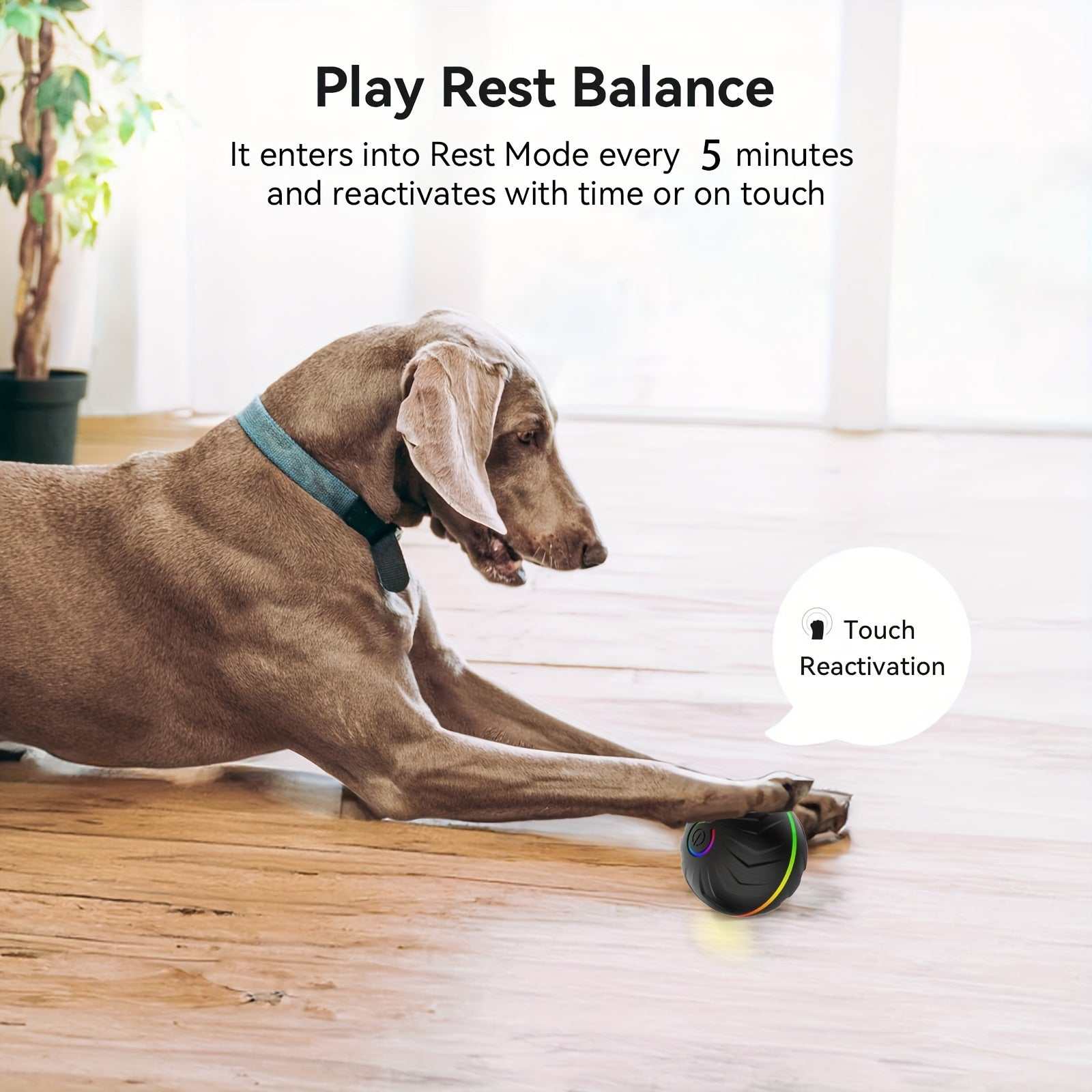 Smart Dog Teasing Ball, Interactive, Random Rolling & Jumping, Colorful Lights, Super Long 4-Hour Life, Includes Charging Cable & Manual, Multi-Surface Rolling & Jumping, Suitable for Tile Floors, Lawns, and Carpets