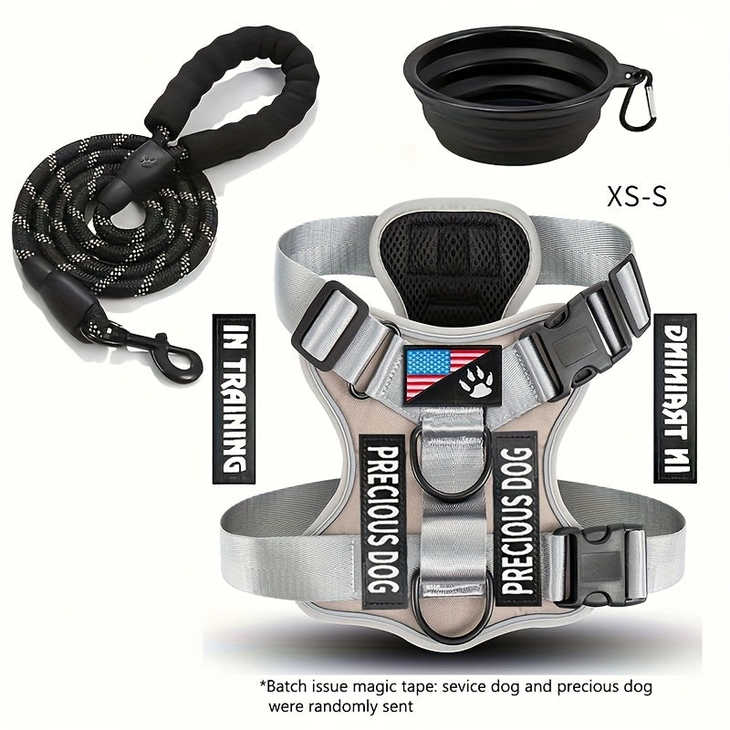 Reflective Service Dog Harness Set With Leash 5 Patches Kit