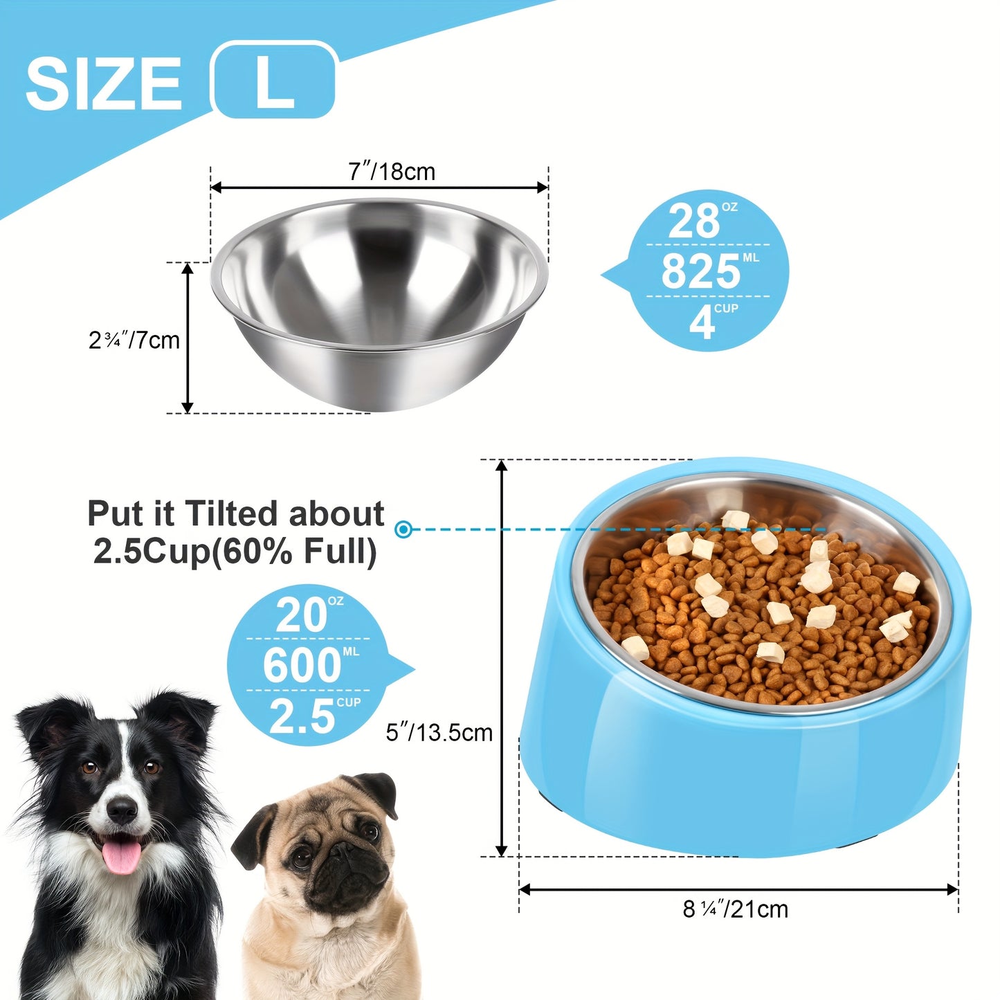 Slanted Dog Bowl Stainless Steel Non Slip Melamine Stand