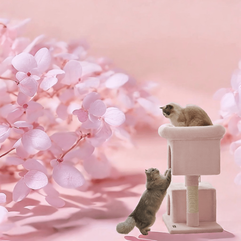 Cat Tree Tower For Indoor Cats With Two Caves And Perch