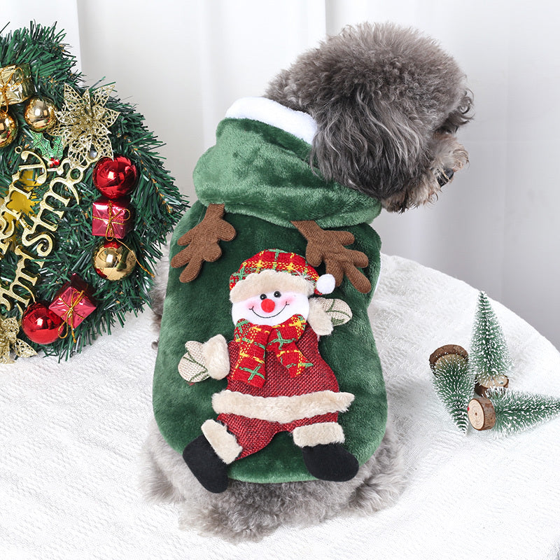 Christmas Flannel Dog Hoodie Santa Reindeer Design Pullover