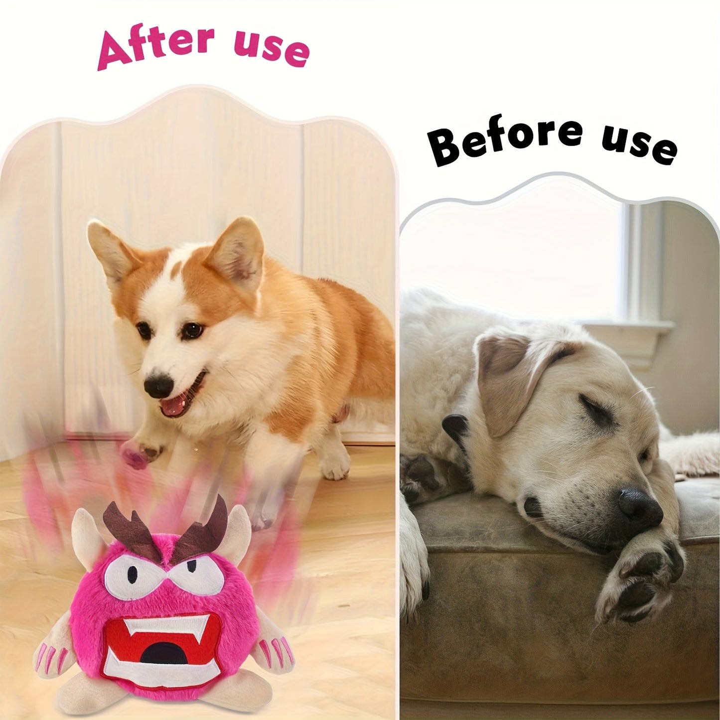 Teddy Run Interactive Monster Plush Ball Dog Toy Squeaky Fun