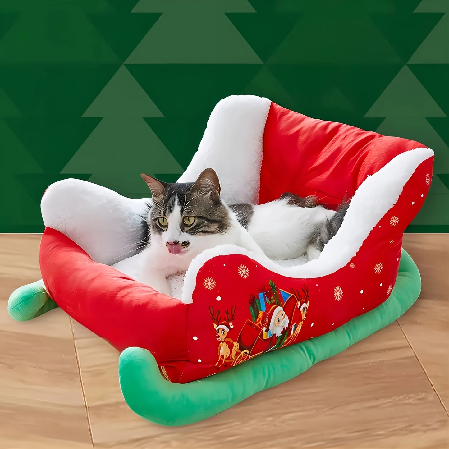[Christmas Gift] Modern Christmas Cat Bed Winter Warm Nest, Sleigh Cat Bed for Dogs and Cats, Perfect Gift for Pet Lovers - Suitable for Small to Medium Dogs and Cats, Soft Washable, Non-Slip Bottom - Ideal Choice