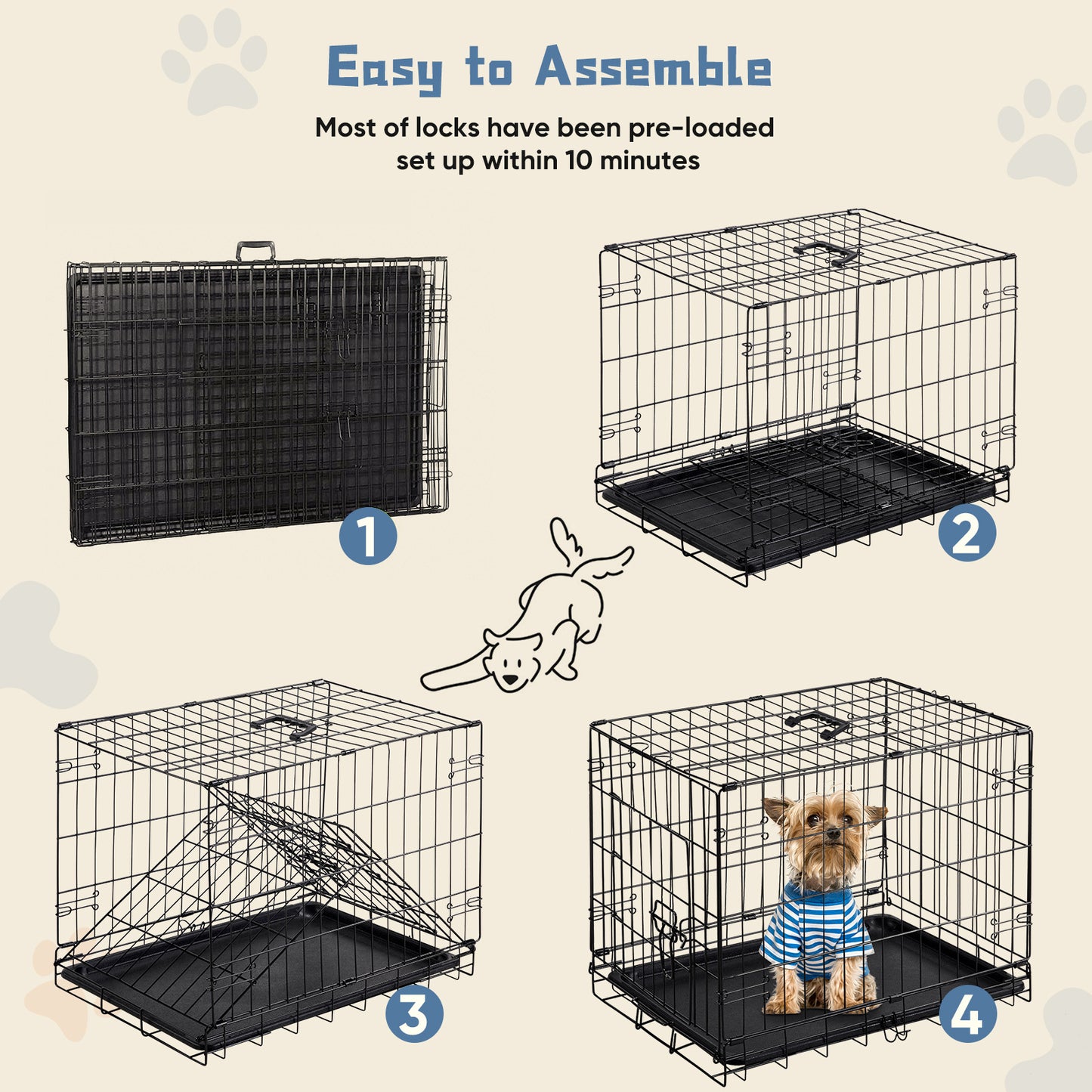Zhumi Heavy Duty Foldable Dog Crate with Removable Tray